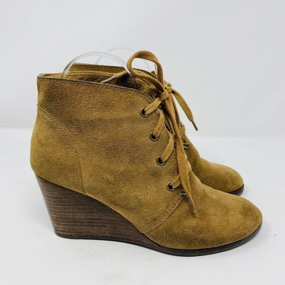 Lucky Brand Size 8.5 M Brown Swayze Suede Lace Up Wedge Ankle Boots Booties - Picture 1 of 7
